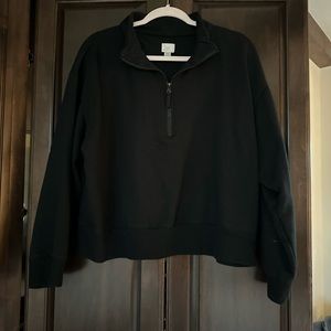 Half Zip- Black Cropped Sweatshirt
